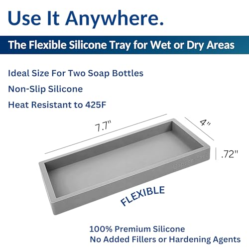 Spacewiser Countertop and Vanity Tray - Small 7.7" Silicone Tray for Soap Dispenser Bottles, Bathroom Trays, Kitchen Sink Soap Trays, Sink Caddy Kitchen Sinks Organizer, Soaps Dish & Sponge Holder Mat - color: Modern Gray, size: Small 7.7”