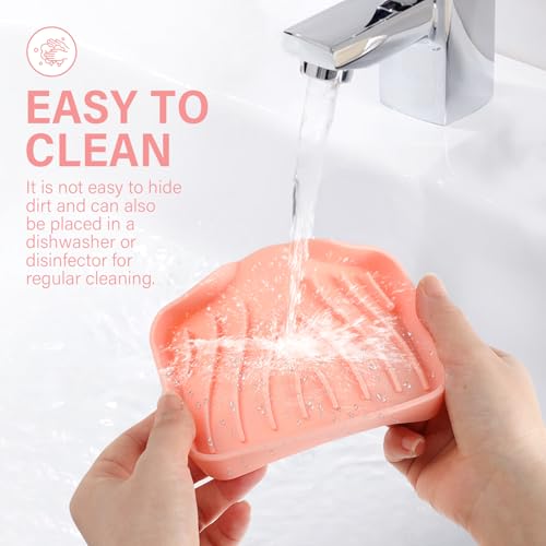 Silicone Soap Dish with Drain, SAISN Kitchen Soap Tray for Shower 2 Pack Self Draining Soap Dish Soft Bathroom Soap Holder for Kitchen Sink Flexible Portable Soap Saver, Pink - color: Pink