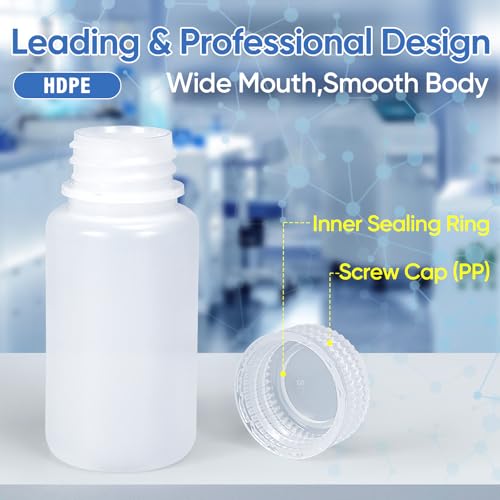 DEMORA 2 oz Small Plastic Bottles with Caps, Airtight Refillable Wide Mouth Travel Bottles for Toiletries, HDPE Food Grade Plastic Containers for Liquids Pill Sample Lab Reagent (Translucent, 4 Pcs) - color: Translucent, size: 2 oz