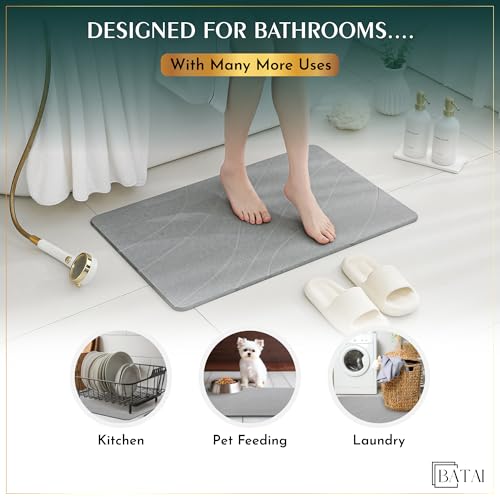 Extra Large Stone Bath Mat - (31.5” x 19.7”) - Absorbent Diatomaceous Earth Stone Bath Mat Large - Non-Slip Diatomite Bathmat - Easy Clean and Quick Drying - Long Instant Dry Bathmat - Light Gray XL - color: Light Gray