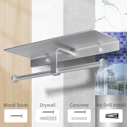 Danpoo Bathroom Toilet Paper Holder with Shelf, Wall Mount, Double Roll, Silver - color: Silver