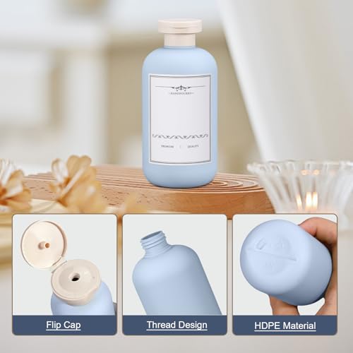 6.8oz Travel Bottles for Toiletries, Empty Plastic Squeeze Bottles with Flip Cap, Lotion Container for Toiletries Travel Size Shampoo and Conditioner (3 pack, bule) - color: Blue, size: 6.8 oz