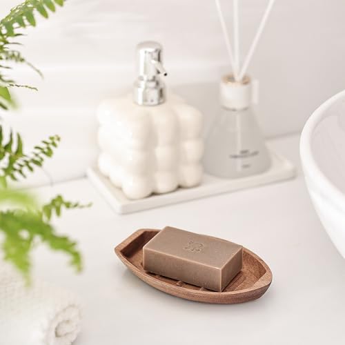 Acacia Wooden Soap Dish with Self Draining, Funny and Modern Multi Shape Design, Soap Holder for Sink Countertop, Shower & Bathroom Soap Tray。 (Boat-5.9"x3.74"x0.86") - size: Boat-5.9"x3.74"x0.86"