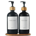 MaisoNovo Glass Dish Soap Dispenser for Kitchen Set of 2-16.9oz Dish and Hand Soap Dispenser Set for Kitchen - Black Glass Bottles x 2 with Black Bamboo Pumps & Tray - color: Black Bottles/Black Bamboo Pumps