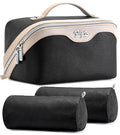 BOYATU Travel Makeup Bag Organizer Cosmetic Bag: 3 Pcs Set Make up Bags for Women with Handle - Waterproof Vegan Leather Toiletry Bags Travel Essentials Pouch with Compartments (A-01-Black) - color: 02-C-Black