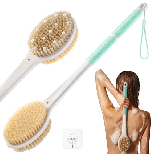 Shower Brush for Massage Dry Brushing: Back Scrubber for Shower with 18.1 in Anti Slip Long Handle - Bath Body Brush for Lymphatic Drainage Exfoliator Improving Skin Health for Women Men Elderly Green - size: Long Handle 18.1 in-Light Green