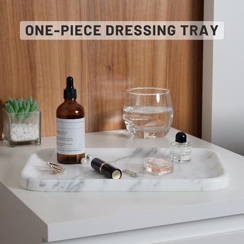 Arabescato Marble Vanity Tray - Decorative Organizer for Bathroom Countertop, Dresser, Kitchen Sink - color: Arabescato