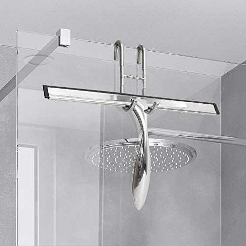 Simtive 10-Inch Shower Squeegee Set, Includes Shower Door Hook and Adhesive Hook, Squeegee for Shower Doors, Mirror and Window, Silver - color: Silver, size: 10-Inch