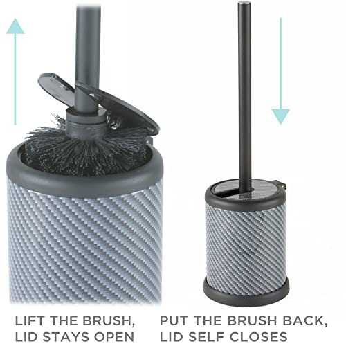 Bath Bliss Toilet Brush and Holder | Self Closing Lid | 360 Degree Brush Head | Bathroom Cleaning | Compact Size | Storage and Organization | Carbon - color: Carbon, size: 1 Pack
