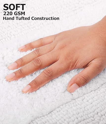 Cotton Craft 2 Piece Reversible Step Out Bath Mat Rug Set 17x24 White, 100% Pure Cotton, Super Soft, Plush & Absorbent, Hand Tufted Heavy Weight Construction, Full Reversible, Rug Pad Recommended - color: White, size: 17x24 Inches