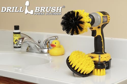 Drillbrush Drill Brush Attachment Set for Bathroom Cleaning – Power Scrubber Brush Kit for Tub, Tile, Shower, and Grout – All-Purpose Household Cleaning Brushes for Drill - Electric Grout Cleaner Kit - color: All Purpose Medium Yellow, size: 2in, 4in, 3.5