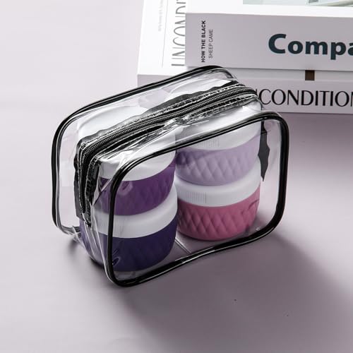 Kuangre Travel Containers for Toiletries, Silicone Cream Jars BPA-Free, TSA Approved 3oz Travel Size Containers, Leak-proof Silicone Jars with Lid for Cosmetic Face Hand Body Cream (4 Pack) - color: Purple, size: 3 Ounces