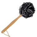 Loofah with Handle - Back Scrubber & Exfoliating Shower Sponge, PE Soft Mesh on a Wooden Stick for Men and Women(Black) - color: Black
