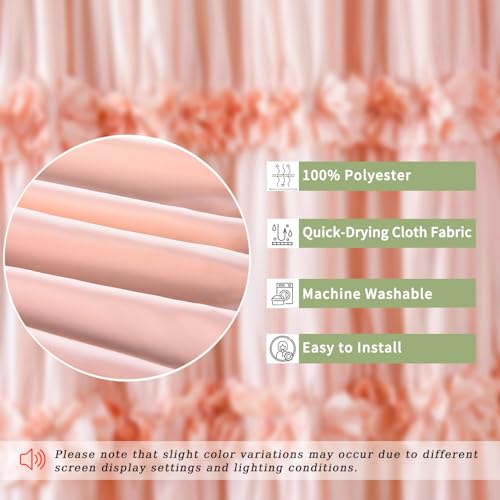 Homechoice Decor Peach Ruffle 72x96 Inch Shower Curtain, Vintage Handcrafted Bow Tie Bath Curtain for Master Bathroom, Ruched Microfiber Bathroom Curtain with 12 Buttonholes (LQ-10) - color: Peach Pink, size: 72"W x 96"L (Each Curtain)