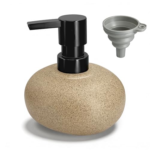 300ml 10oz Ceramic Hand Soap Dispenser, Refillable Modern Pump Dispenser for Hand and Dish Wash, Heavy & Sturdy Liquid Soap Dispenser for Kitchen Countertop and Bathroom (Brown)