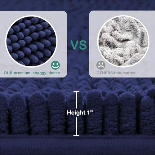 HOMEIDEAS Bathroom Rugs Set 2 Pieces, Ultra Soft Non Slip Absorbent Chenille Toilet Bath Mat Set (Navy Blue) - color: Blue-navy Blue, size: 1'8" x 2'8" (U Shape 20"x24"+20"x32")