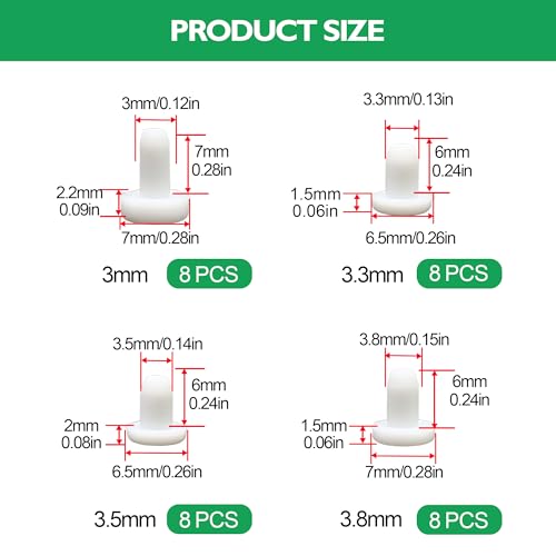 EASYEAH 4 Sizes 3/3.3/3.5/3.8 mm Silicone Plugs 1/8 in T-Shaped Soft Flexible Rubber Stopper Waterproof Seal Button Plug for 0.12-0.15 in Hole, White, 32 Pcs - size: 3-3.8mm(0.12-0.15")