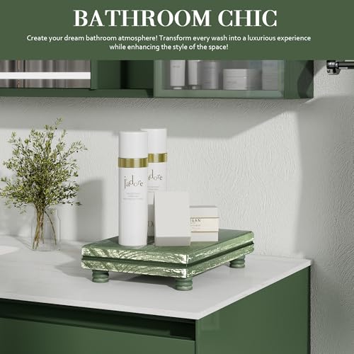 EOSAHR Rustic Wooden Risers Display Stands for Rustic Farmhouse Decor – Wood Pedestal Stand as Perfume Stand & Wood Cake Stand - Ideal for Bathroom Decor (Green) - color: Green