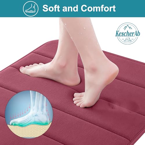 Bathroom Rugs Set 2 Piece Thicker Memory Foam Bath Mat Set Non Slip Quick Dry Machine Washable Wine Red Bath Rugs for Bathroom Floor, Tub and Shower, 19"x31"+15"x23" - color: Wine Red, size: 31" X 19" + 23" X 15"