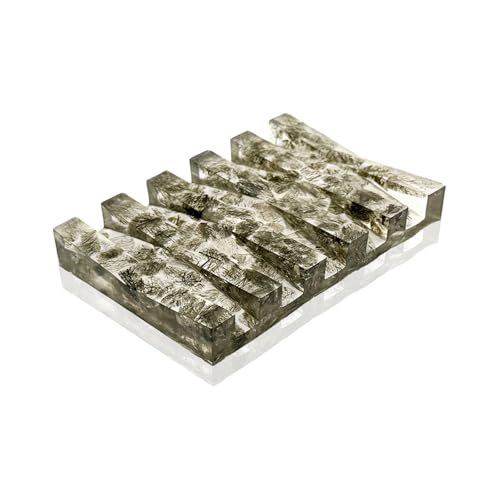 Soap Dish Rectangular Draining Holder with Natural Green Inclusions Handcrafted Bathroom Tray Modern Decor Accessory 4.33 x 2.99 x 0.59 Inches (Hair Crystal Double Drain Soap Rack)