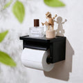 Matte Black Toilet Paper Holder with Shelf - Toilet Paper Cutting Function, Toilet Paper Holder with Phone Shelf for Bathroom Washroom - color: Abs Black&black, size: Single