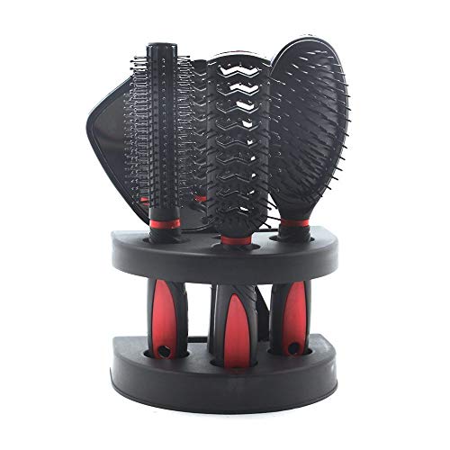 Set of 5 Hair Combs Set Professional Salon Hair Cutting Brushes Sets Salon Hairdressing Styling Tool Mirror And Holder Stand Set Dressing Comb Kits for - color: Red