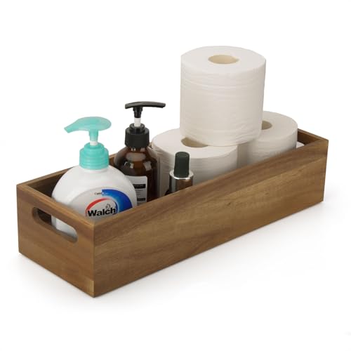Natural Acacia Wood Bathroom Tray with Handles for Organizing Toiletries and Accessories - 16.5L x 6W inch - size: 16.5" x 6" x 3.8"