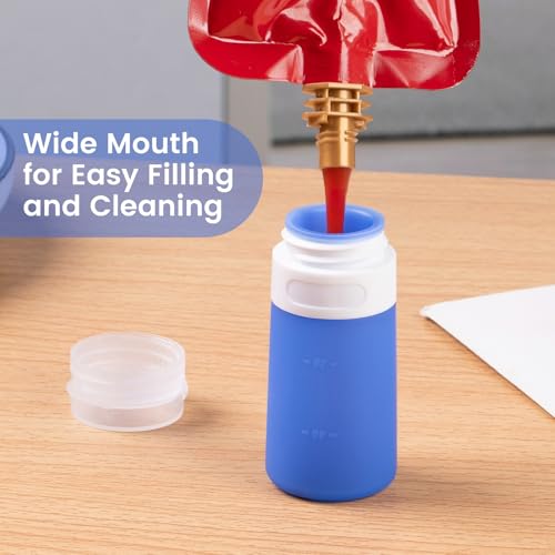 MICEBAY Condiment Squeeze Bottles for Sauces, 2-oz Mini Silicone Salad Dressing Container to Go with Snack Storage Bag, Leakproof Sauce Bottles for Lunch Box, 4 Pack, Blue - color: Blue, size: 2 OZ