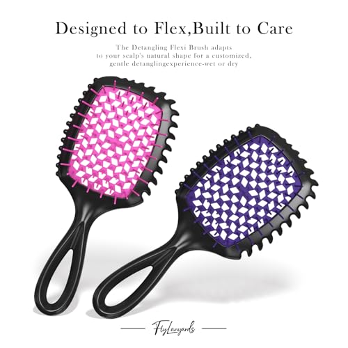Detangler Brush – 4 Pack Vented Hair Brush for Wet/Dry Hair – Easy, Pain-Free Detangler Brush Reduces Knots & Breakage – For Curly Straight Thick or Fine Hair (Pink+Purple+Black+Blue) - color: Pink+Purple+Black+Blue