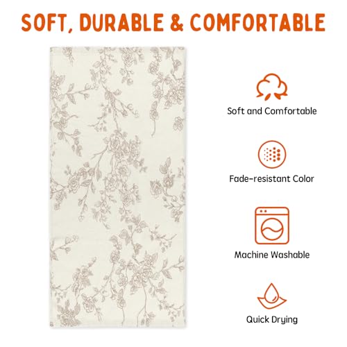 Brown and Cream Floral Hand Towels 14.4x28.3 Inch Set of 2 | Chinoiserie，Polyester Cotton，Breathable，for Holiday Bathroom Kitchen Hotel Gym Spa Decor - color: A Floral