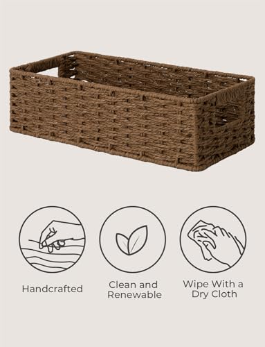 StorageWorks Toilet Tank Tray, Brown Round Paper Rope Bathroom Baskets for Organizing, Toilet Tank Basket, Toilets Organizer with Built-in Handles, 14 ¼"L x 6 ¾"W x 3 ¾"H, 1 Pack - color: Dark Brown, size: 14¼" L x 6¾" W x 3¾" H