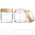 Small Glass Jars with Lids, 4 oz Glass Jars with Plastic Woodgrain Lids & Inner Liners, Reusable Travel Cosmetic Containers for Creams, Makeup, Lotion, Spice- 2 pack - color: Clear-2 Pack-4oz