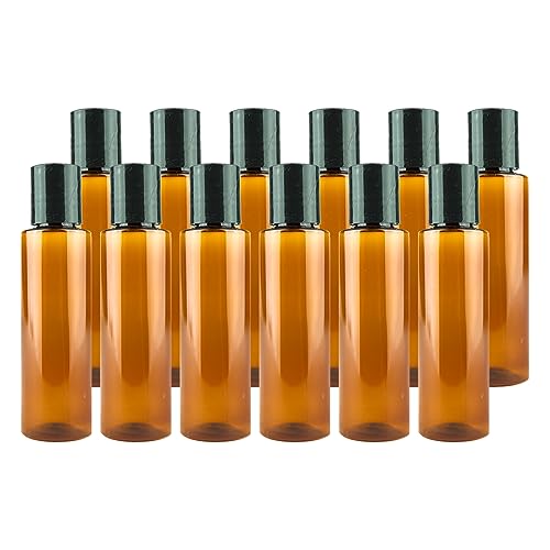 Plastic Amber Bottles (Pack of 12) - 2oz Amber Plastic Bottle with Screw Caps; Used as Reusable Shampoo, Lotion, Travel, Body Wash Container - size: 2 oz 12 pack