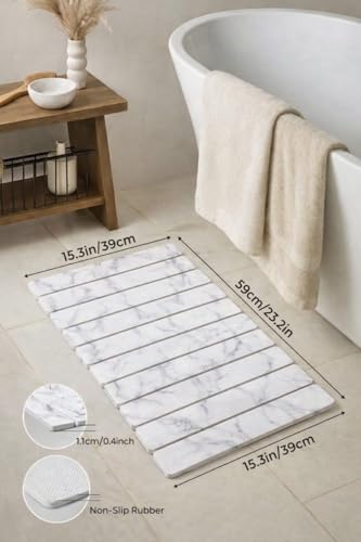 Premium Foldable Stone Bath Mat - Ultra Absorbent Quick Drying Compact Easy to Store & Clean Non-Slip Diatomaceous Earth Bath Shower Mat (Marble White) - color: Marble White