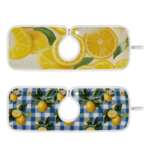 Blue Gingham Summer Lemons Yellow Dandelions Sink Mat for Faucet Sink Splash Guard Faucet Handle Drip Catcher for Kitchen Bathroom Absorbent Microfiber Dish Drying - color: Blue Gingham Summer Lemons Yellow Dandelions, size: 23.6x5.5in x2