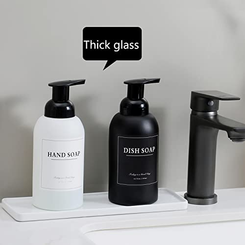 rejomiik 2 Pack Foaming Soap Dispenser Thick Glass Foam Hand Soap Dispenser for Bathroom or Kitchen Sink, 13 oz Pump Bottles for Hand soap, Body Wash, Matte Black and White - color: Black and White