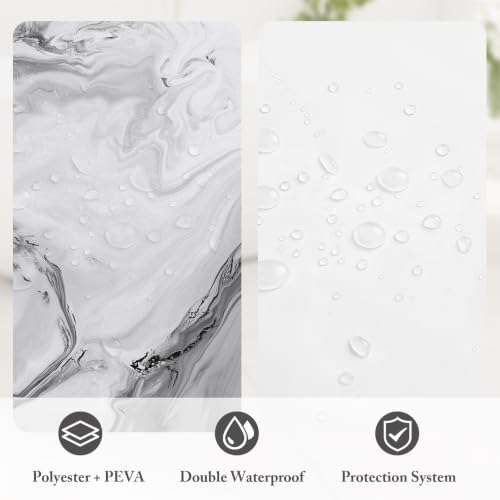 MitoVilla 3 in 1 Extra Long Grey Marble Shower Curtain Set-72 W x 84 H, Modern Ripple Shower Curtain and Waterproof Fabric PEVA Liner Set with 12 Stainless Steel Hooks - color: 3 in 1 - Grey, size: 72"W x 84"L (Pack of 1)