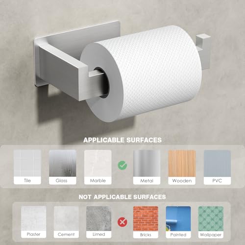 Auxmir Toilet Paper Holder Self Adhesive, Premium Thicken SUS304 Stainless Steel Rustproof Toilet Roll Holder No Drilling, Wall Mount Toilet Tissue Holder for Bathroom Kitchen Washroom, Brushed Nickel - color: Toilet Paper Holder-silver