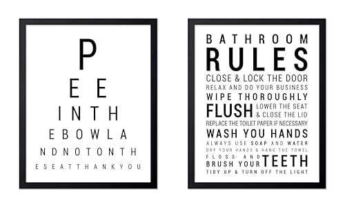 Poster Master 2-Piece Bathroom Sign Print - Eye Chart & Rules Poster - Humorous Guest Bath Decor - Minimal Typography Design - Powder Room Decor - Funny Restroom Sign - 11x14 UNFRAMED Wall Art - color: Style-01, size: 11"L x 14"W
