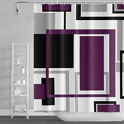 48x72inch Black Purple Geometric Shower Curtain for Bathroom with Hooks White Purple Grey Fabric Bathroom Curtain Casual Abstract Geometric Bath Curtains Decorative Hotel Stall Bathtubs Decor - color: Purple Black, size: 48"W x 72"L (Pack of 1)