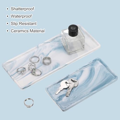 Uxcell 2-Pack Marble Ceramic Bathroom Vanity Tray, Blue, Rectangular, 2 Sizes (Small & Medium), Shatterproof & Heat-Resistant, Organizer for Soaps, Keys, Trinkets - color: Blue