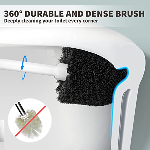 Toilet Brush, Toilet Bowl Brush with Extra Long Handle Durable Bristles Toilet Scrubber and Covered Holder for Toilet Brush Set for Bathroom Cleaning (White, 1 Set) - color: White