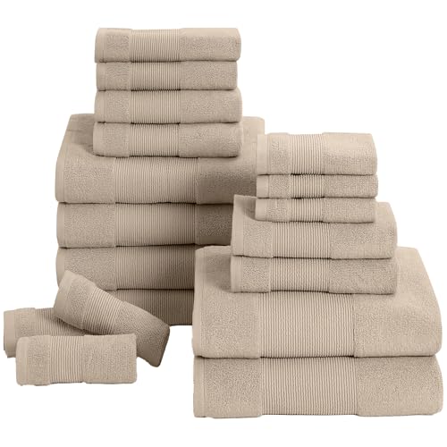 Modern Threads Air Cloud 18-Piece Towel Set - 100% Zero-Twist Cotton, 500 GSM, Quick Dry & Plush, Sand - color: Sand, size: 18 Pcs Towel Set