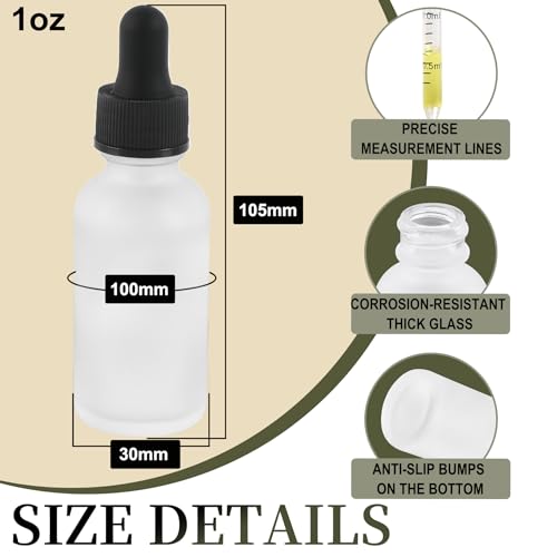 NOOEEISS 48 Pack,1oz Glass Dropper Bottle, Clear Frosted Tincture Bottles with Dropper, Pretty Finish for All Kinds of Liquids,Oil Bottles for Hair- Stronger Suction ideal for Leakproof Travel - color: Clear Frosted, size: 1oz-48Pack