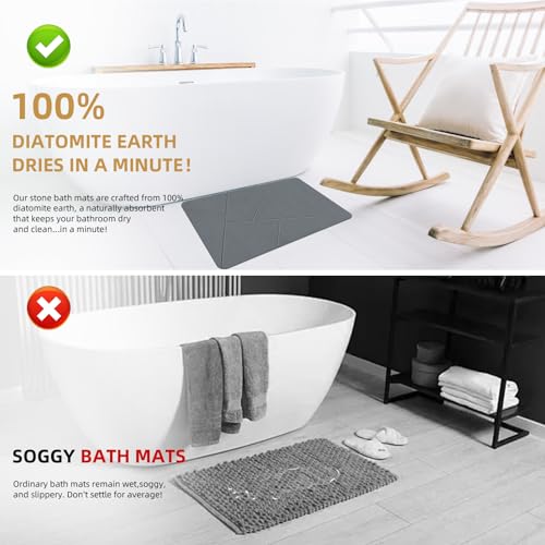 Extra Large Stone Bath Mat, 30'' x 17'' Diatomaceous Earth Non-Slip Stone Shower Mat, Super Absorbent Diatomite Stone Mats for Bathroom Dark Grey XL Plex - color: Dark Gray XL, size: 1'5" x 2'6" (Rectangular)