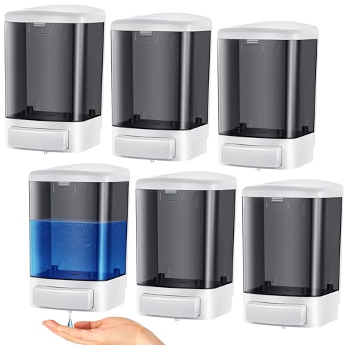 Hushee 6 Pcs Plastic Wall Mounted Soap Dispenser Commercial Manual Soap Dispenser Containers for Kitchen Shower Hotel(Black,33.8 oz 1000 ml) - color: Black, size: 33.8 oz 1000 ml