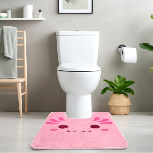 Toilet Rug - Pink Axolotl Rugs U Shaped Washable,Soft and Absorbent Bath Rug,Non Slip Toilet Bath Mat,Bathroom Contour Rug for Toilet Base(Pink,24" x 20") - color: Pink, size: 24x20 inches