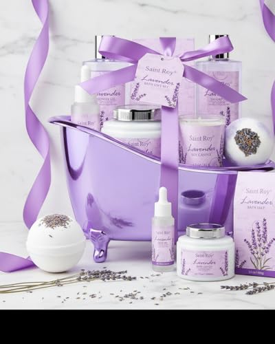Spa Gift Basket Gifts for Women, Lavender Bath and Body Gift Basket Spa Kit | Bath Beauty Kit, Self-Care Relaxation Set, Home Spa Gift Basket, Birthday, Christmas, Bath Spa Kit Woman gift, Anniversary