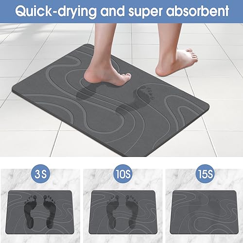 Veeloim Stone Bath Mat Diatomaceous Earth Shower Mat Non-Slip Super Absorbent Diatomite Stone Bath Mats for Bathroom Floor Quick Drying Natural Easy to Clean - color: Line2-grey