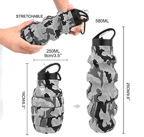 QiCheng&LYS Collapsible Water Bottle – Reuseable BPA Free Silicone Travel Water Bottle Collapsible Very Suitable for Sport Hiking, Camping and Outdoortravel -19.5oz/580ML（Camouflage light grey） - color: Camouflage